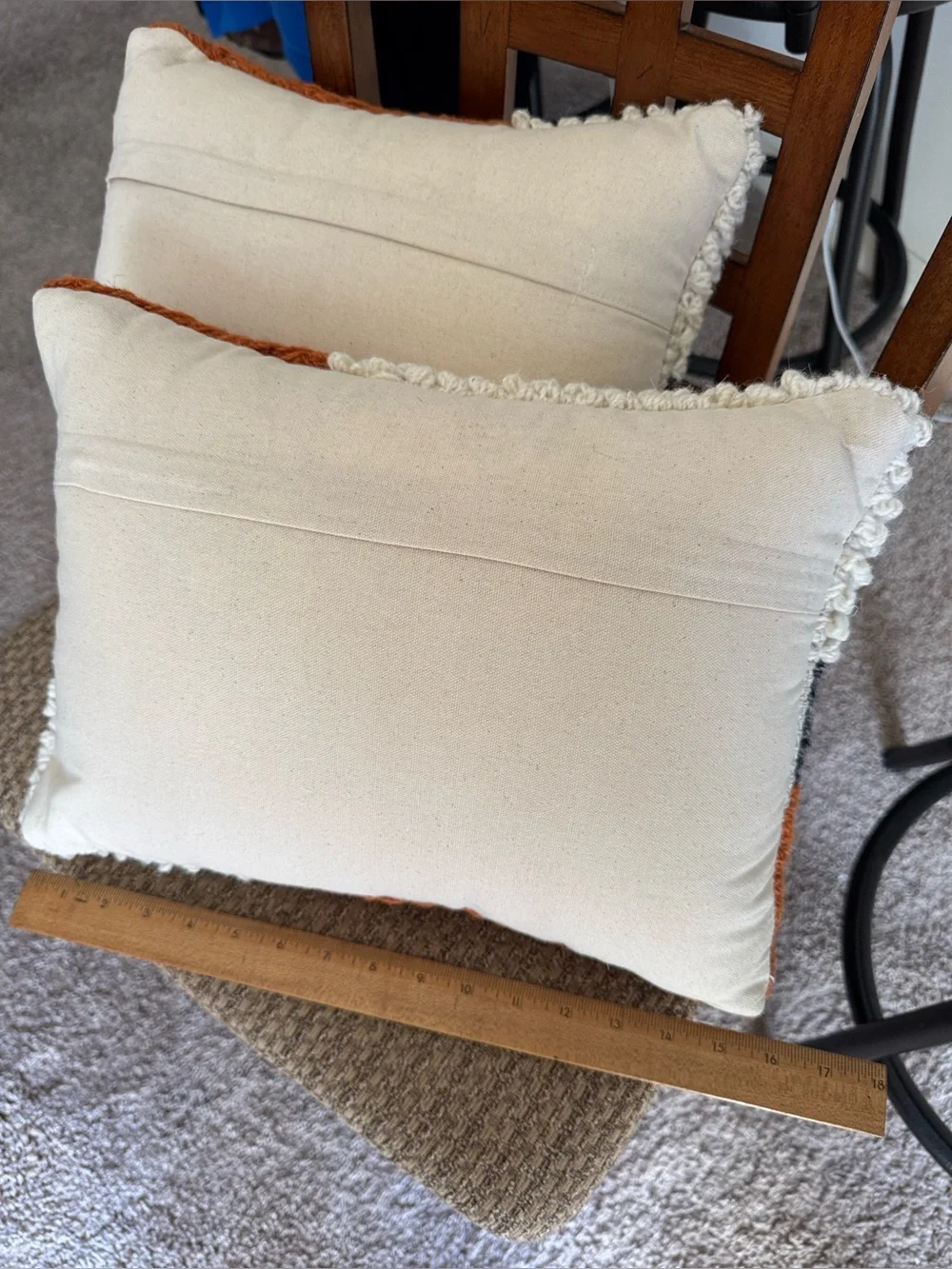 Pair Of Chunky Knit Lumbar Pillows Wool Polyester W Inserts Orange Gray Stripe